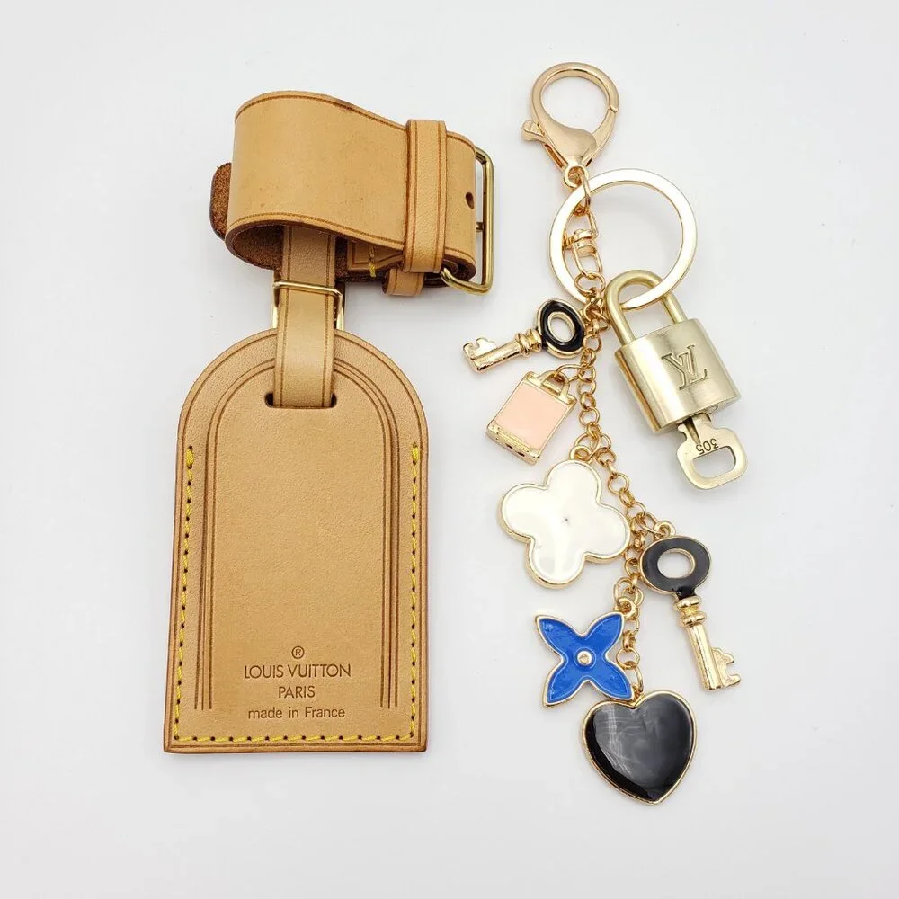 Authentic Louis Vuitton Luggage Nametag and Gold Padlock with Unbranded Keycharm
